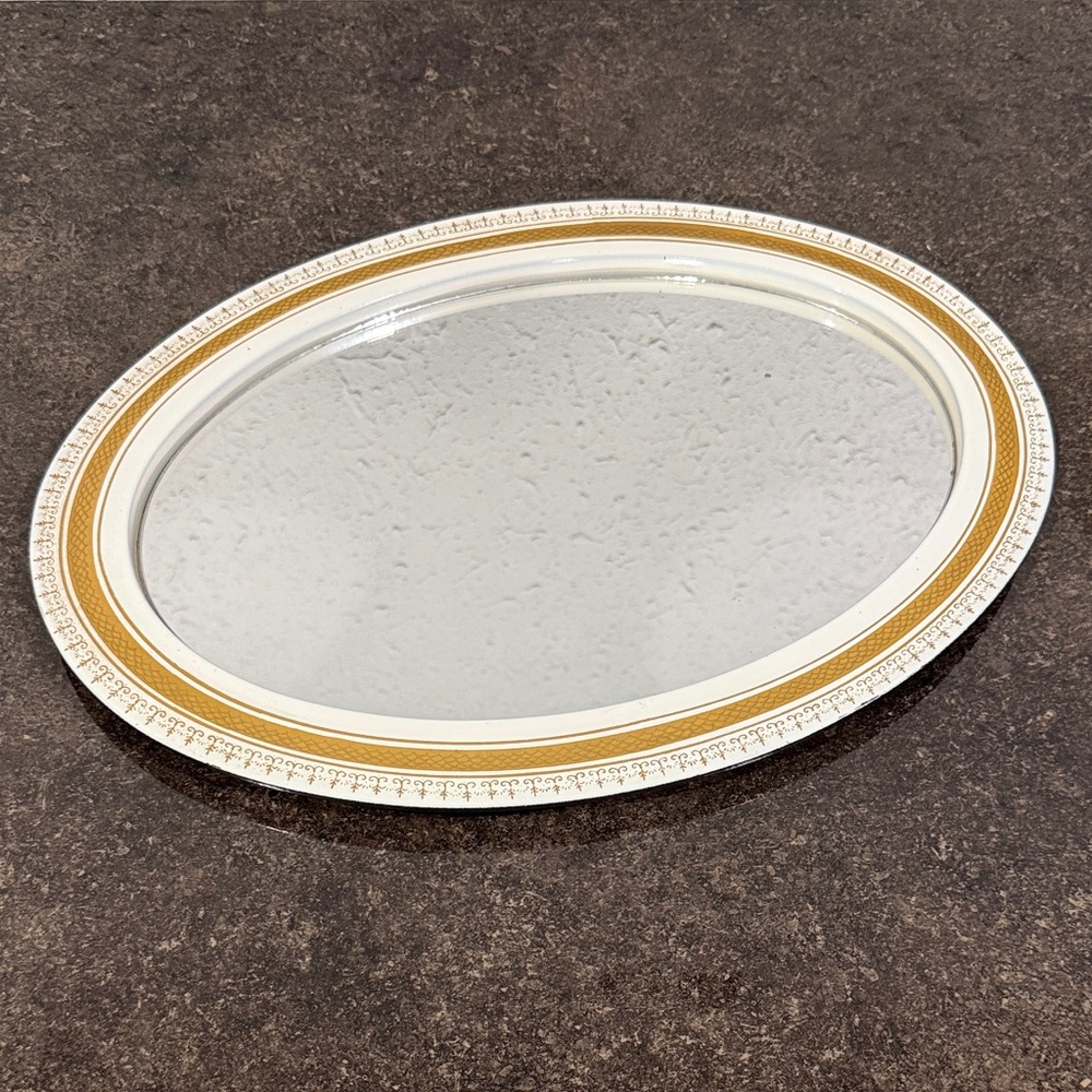 Vintage Elegant Oval‎ Vanity Tray with Gold and White Trim